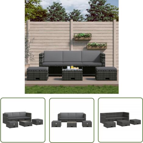 Salon de jardin 4 pcs avec coussins résine tressée gris
