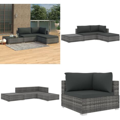 Salon de jardin 4 pcs avec coussins résine tressée gris - Canapé de jardin - Canapé en rotin
