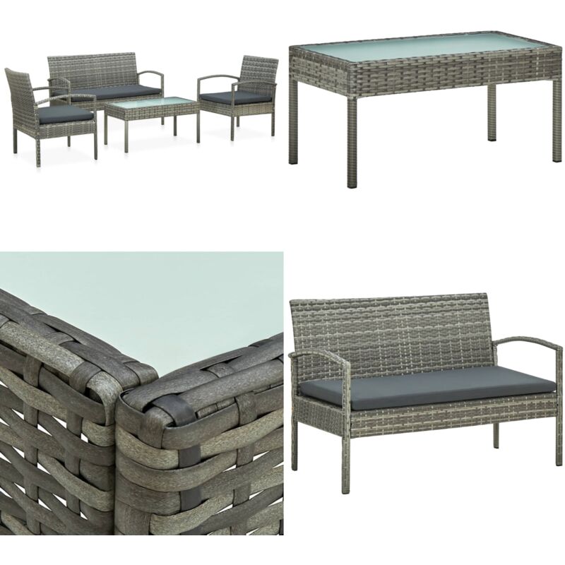 Salon de jardin 4 pcs avec coussins résine tressée gris - Salon De Jardin - Mobilier De Jardin - Set Salon De Jardin - Canapé De Jardin - Meubles De