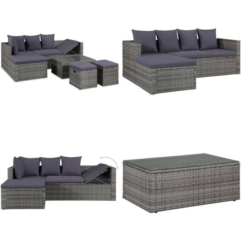 Salon de jardin 4 pcs avec coussins Résine tressée Gris - Salon De Jardin - Meubles De Jardin - Mobilier D'extérieur - Canapé D'extérieur - Set Salon