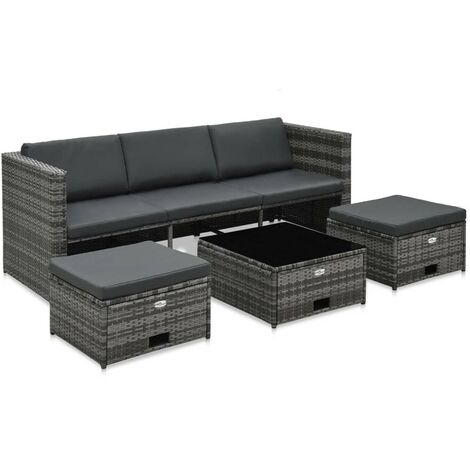 Salon de jardin 4 pcs avec coussins Résine tressée Gris FF48145FR