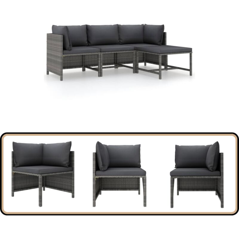 Salon de jardin 4 pcs avec coussins Résine tressée Gris - Salon De Jardin - Meuble De Jardin - Ensemble De Meubles De Jardin - Canapé D'angle
