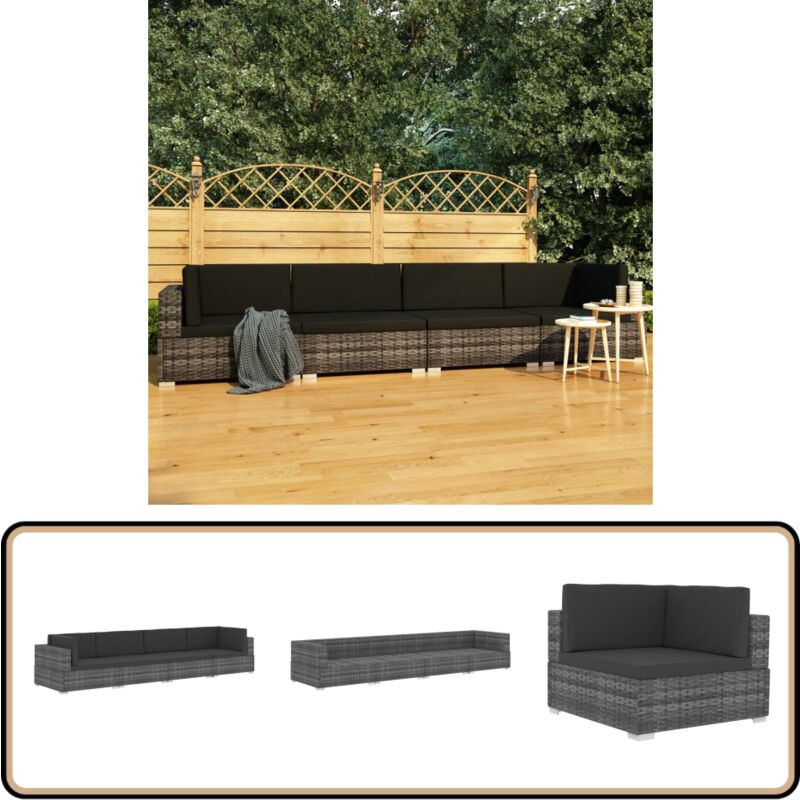 Salon de jardin 4 pcs avec coussins résine tressée gris - Salon De Jardin - Mobilier De Jardin - Canapé D'extérieur - Set De Salon - Canapé En Résine
