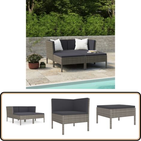 Salon de jardin 4 pcs avec coussins résine tressée gris - Salon De Jardin - Mobilier De Jardin - Set De Salon De Jardin - Meubles De Jardin - Résine Tressée
