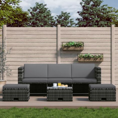 Salon de jardin 4 pcs avec coussins résine tressée gris vidaXL