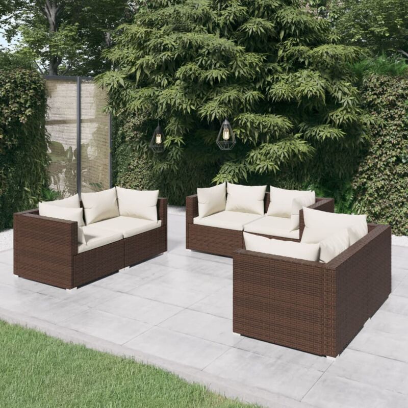 Vidaxl - Salon de jardin 6 pcs avec coussins Résine tressée Marron