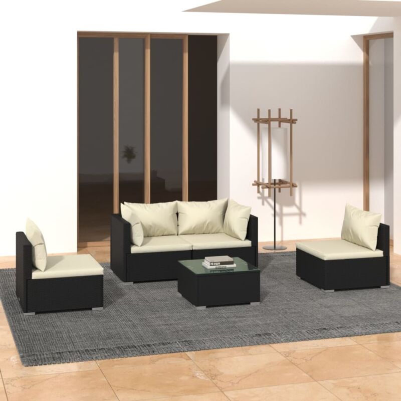Vidaxl - Salon de jardin 5 pcs avec coussins Résine tressée Noir
