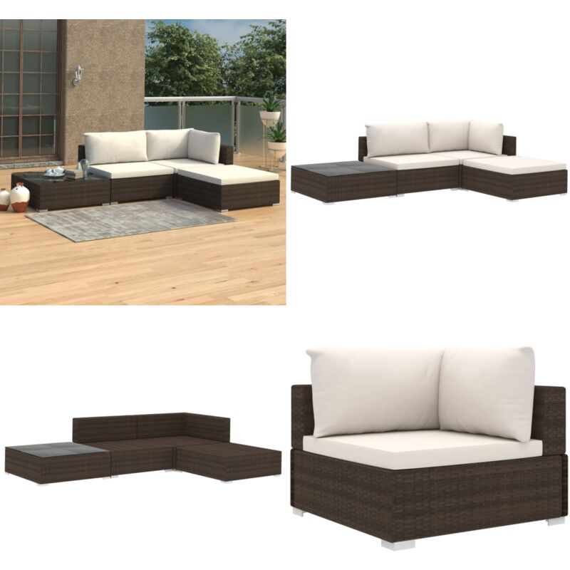 Salon de jardin 4 pcs avec coussins Résine tressée Marron - Salon De Jardin - Meubles De Jardin - Salon Extérieur - Canapé Rotin - Set De Salon