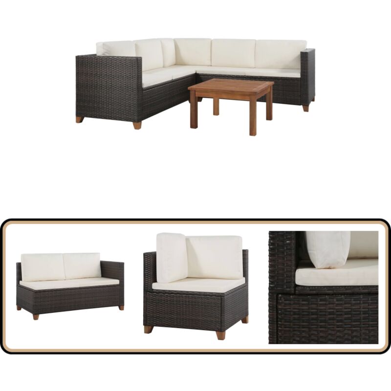 Salon de jardin 4 pcs avec coussins Résine tressée Marron - Salon De Jardin - Mobilier De Jardin - Ensemble Salon - Meubles De Jardin - Canapé