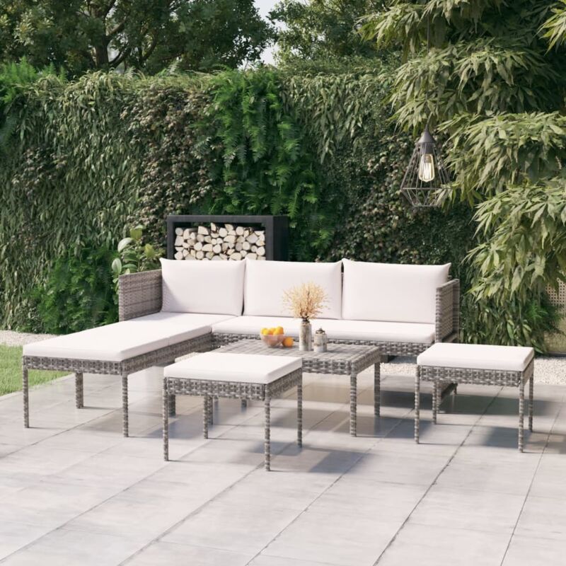 Vidaxl - Salon de jardin 6 pcs avec coussins résine tressée gris
