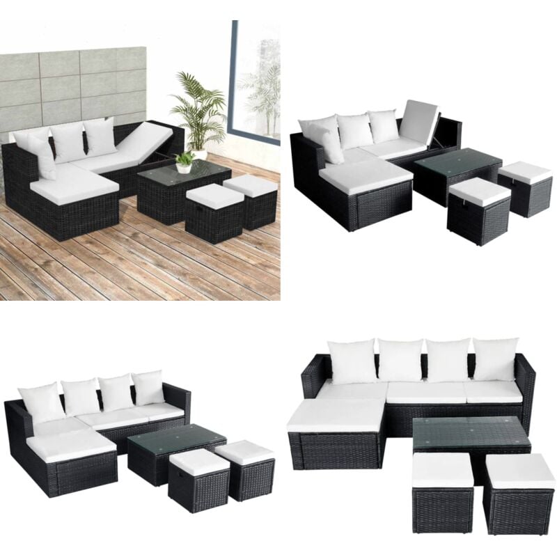 Salon de jardin 4 pcs avec coussins Résine tressée Noir - Canapé D'angle - Salon De Jardin - Meubles De Jardin - Mobilier De Jardin - Set De Salon De