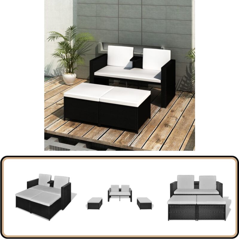 Salon de jardin 4 pcs avec coussins Résine tressée Noir - Ensemble Salon Jardin - Salon De Jardin Rotin - Meubles De Jardin - Chaises Longues