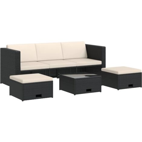 Salon de jardin 4 pcs avec coussins Résine tressée Noir - Noir