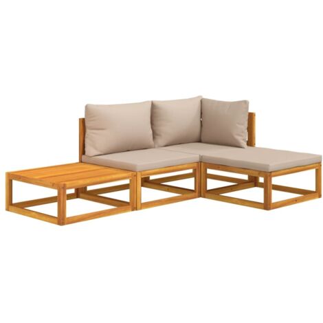 Salon de jardin 4 pcs avec coussins taupe bois massif vidaXL