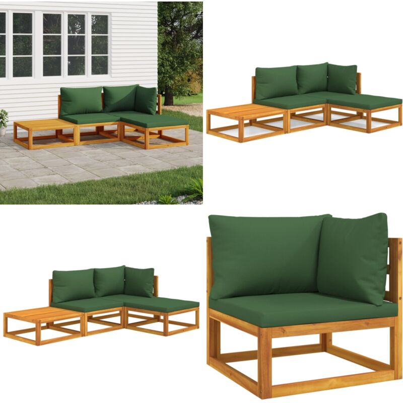 Salon de jardin 4 pcs avec coussins vert bois massif - Ensemble Salon De Jardin - Mobilier De Jardin - Salon De Jardin En Bois - Table Basse - Canapé