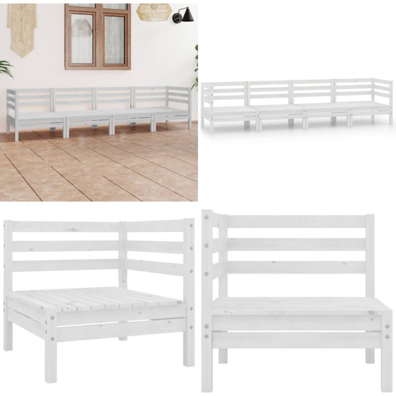 Salon de jardin 4 pcs Blanc Bois de pin massif - Salon De Jardin - Mobilier De Jardin - Set De Salon De Jardin - Meubles En Bois - Bois De Pin - Home