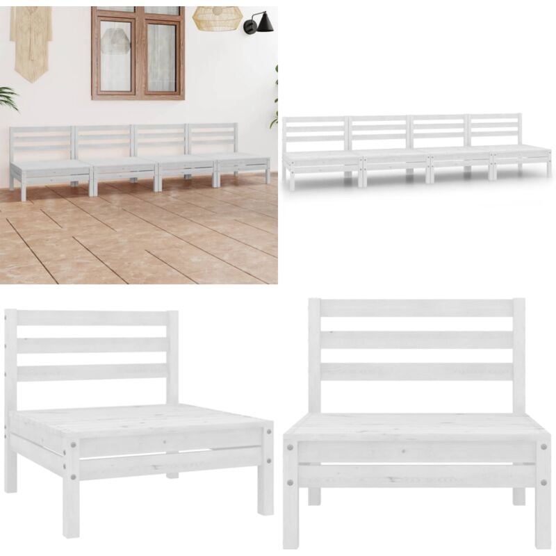 Salon de jardin 4 pcs Blanc Bois de pin massif - Salon De Jardin - Mobilier De Jardin - Ensemble De Salon De Jardin - Bois De Pin - Blanc - Home &