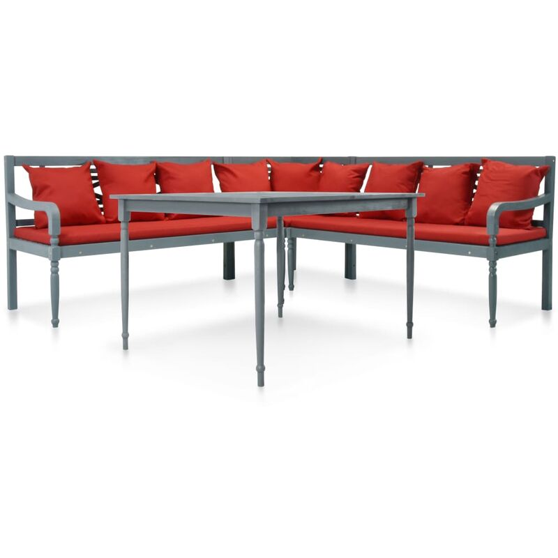 True Deal - Salon de jardin 4 pcs Bois d'acacia solide Gris et rouge