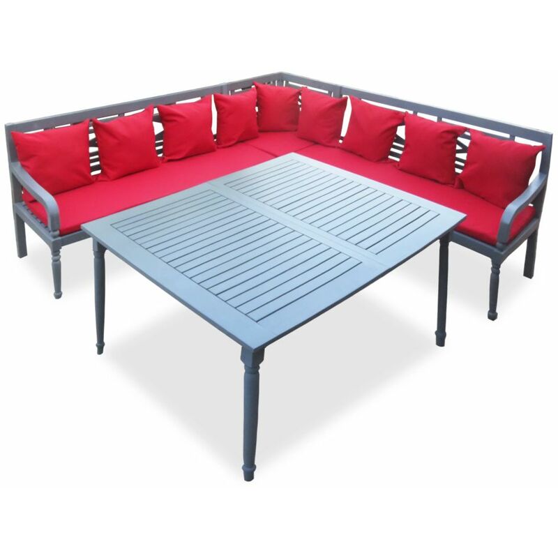 Asupermall - Salon de jardin 4 pcs Bois d'acacia solide Gris et rouge