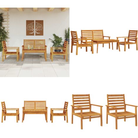 Salon de jardin 4 pcs bois d'acacia solide - Salon De Jardin - Mobilier Extérieur - Meubles De Jardin - Set De Salon De Jardin - Acacia Massif - Home & Living