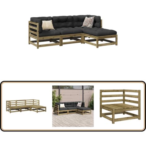 Salon de jardin 4 pcs bois de pin imprégné - Ensemble Salon De Jardin - Mobilier Extérieur - Canapé D'angle - Chaise Longue - Meubles De Jardin