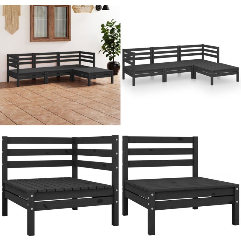 Salon de jardin 4 pcs Bois de pin massif Noir - Salon De Jardin - Meuble De Jardin - Ensemble De Canapés - Mobilier Extérieur - Bois De Pin - Home &