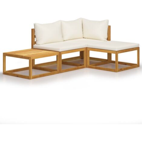 Salon de jardin 4 pcs Contemporain, Ensemble repas de jardin, avec coussin Crème Bois d'acacia solide OIB3992E
