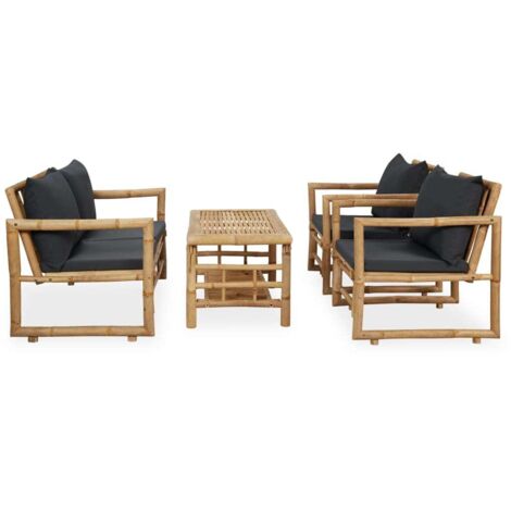 Salon de jardin 4 pcs Contemporain, Ensemble repas de jardin, avec coussins Bambou OIB7344E