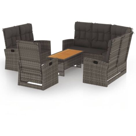 Salon de jardin 4 pcs Contemporain, Ensemble repas de jardin, avec coussins Gris Résine tressée OIB2543E