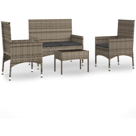 Salon de jardin 4 pcs Contemporain, Ensemble repas de jardin, avec coussins Gris Résine tressée OIB4728E