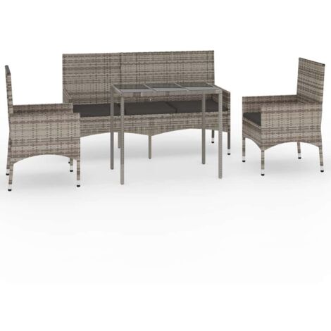 Salon de jardin 4 pcs Contemporain, Ensemble repas de jardin, avec coussins Gris Résine tressée OIB5516E