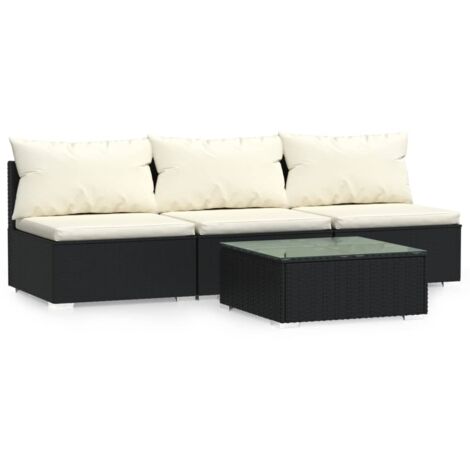 Salon de jardin 4 pcs Contemporain, Ensemble repas de jardin, avec coussins Noir Résine tressée OIB8578E