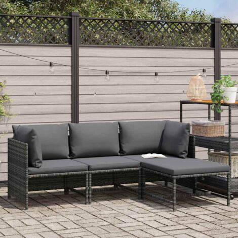 Salon de jardin 4 pcs Contemporain, Ensemble repas de jardin, avec coussins Résine tressée Gris OIB2167E