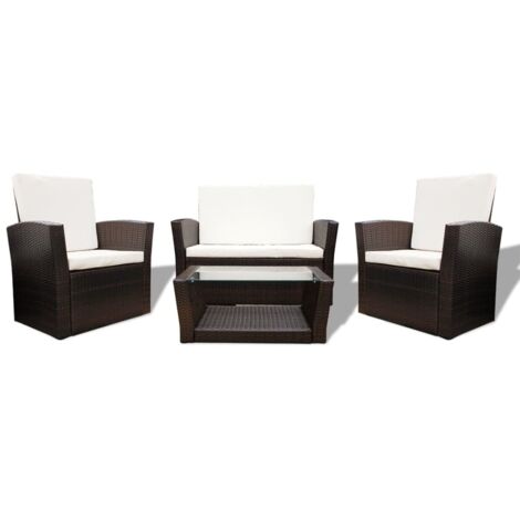 Salon de jardin 4 pcs Contemporain, Ensemble repas de jardin, avec coussins Résine tressée Marron OIB9296E