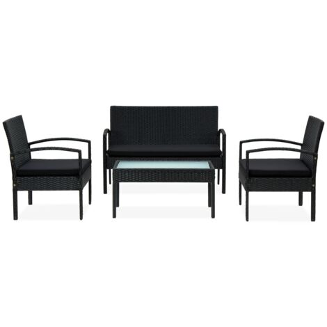 Salon de jardin 4 pcs Contemporain, Ensemble repas de jardin, avec coussins Résine tressée Noir OIB7289E