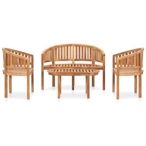 Salon de jardin 4 pcs Contemporain, Ensemble repas de jardin, en forme de banane Bois de teck solide OIB6668E - Brun