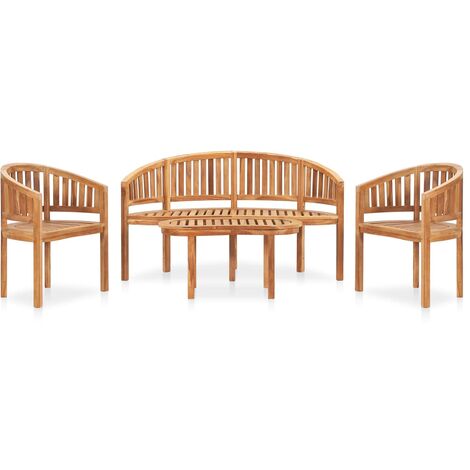 Salon de jardin 4 pcs en forme de banane Bois de teck solide