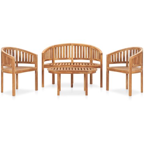 Salon de jardin 4 pcs en forme de banane Bois de teck solide