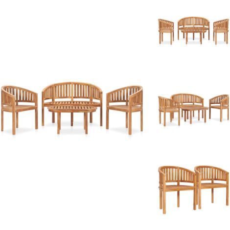 Salon de jardin 4 pcs en forme de banane Bois de teck solide - Ensemble Salon De Jardin - Mobilier De Jardin - Salon En Teck - Table Basse Extérieure - Chaise De Jardin