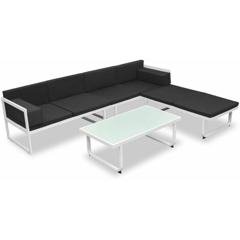 Salon de jardin 4 pcs et coussins Aluminium Noir   - Noir