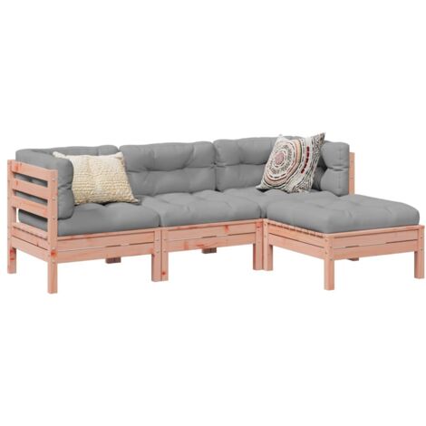 Salon de jardin 4 pcs et coussins bois massif sapin de douglas
