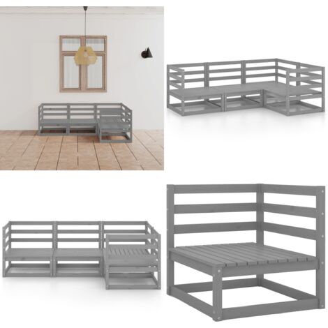 Salon de jardin 4 pcs gris bois de pin massif - Salon De Jardin - Mobilier De Jardin - Meubles En Bois - Set De Salon De Jardin - Canapé D'angle - Home & Living