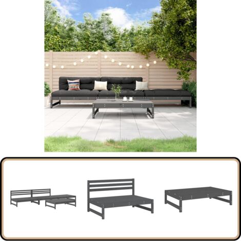 Salon de jardin 4 pcs gris bois massif de pin - Salon De Jardin - Mobilier De Jardin - Ensemble Salon Extérieur - Table Basse Jardin - Banc Jardin