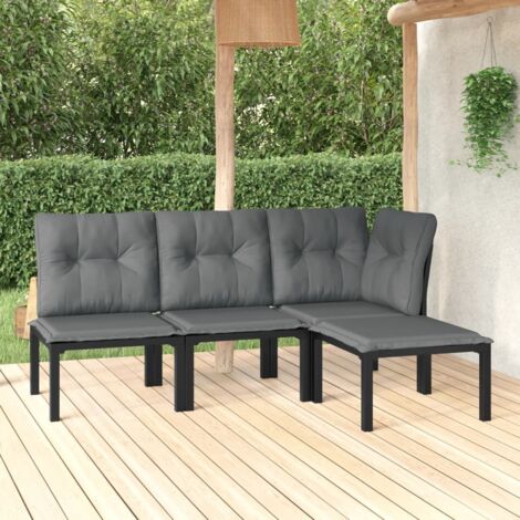 Salon de jardin 4 pcs  Meuble de jardin Mobilier de jardin noir et gris résine tressée 98286