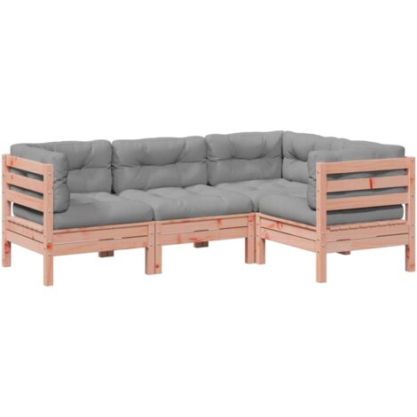 Salon de jardin 4 pcs  Mobilier de jardin et coussins bois massif sapin de douglas