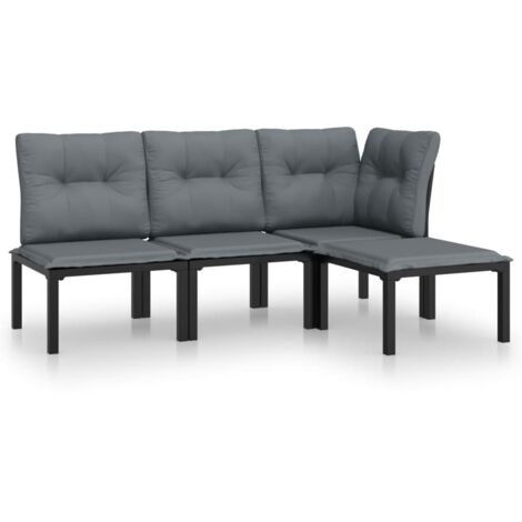 Salon de jardin 4 pcs  Mobilier de jardin noir et gris résine tressée