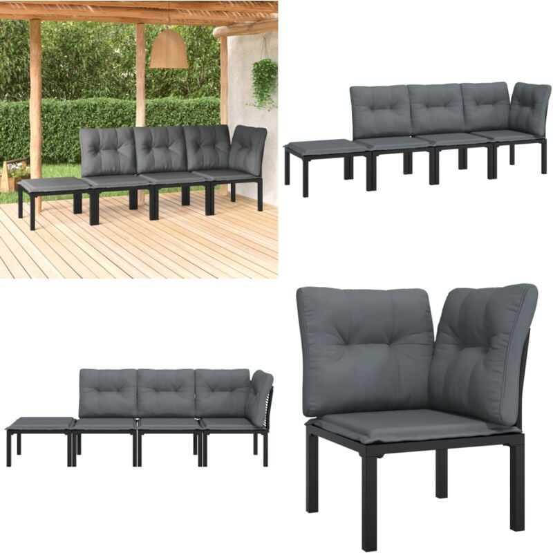 Salon de jardin 4 pcs noir et gris résine tressée - Salon De Jardin - Mobilier De Jardin - Set De Salon Extérieur - Canapé Pliable - Chaises Pliantes