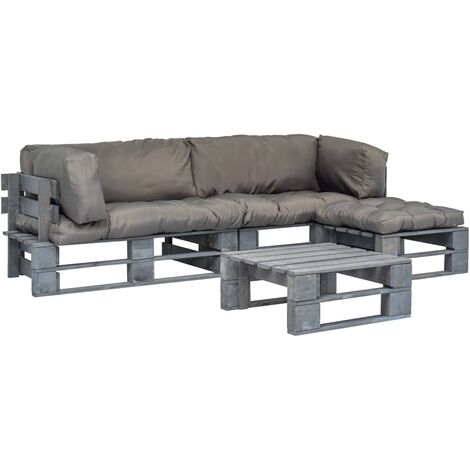 vidaXL Bois Canapés de Jardin Palette 4 pcs et Coussins Patio Multicolore