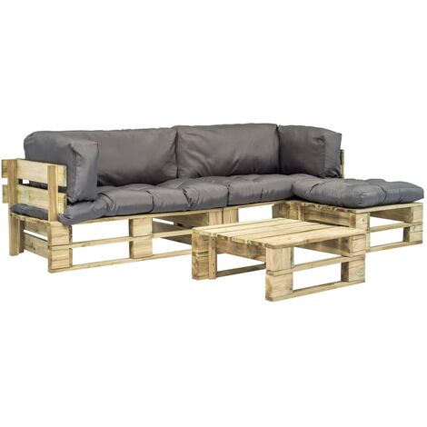 vidaXL Bois Canapés de Jardin Palette 4 pcs et Coussins Patio Multicolore
