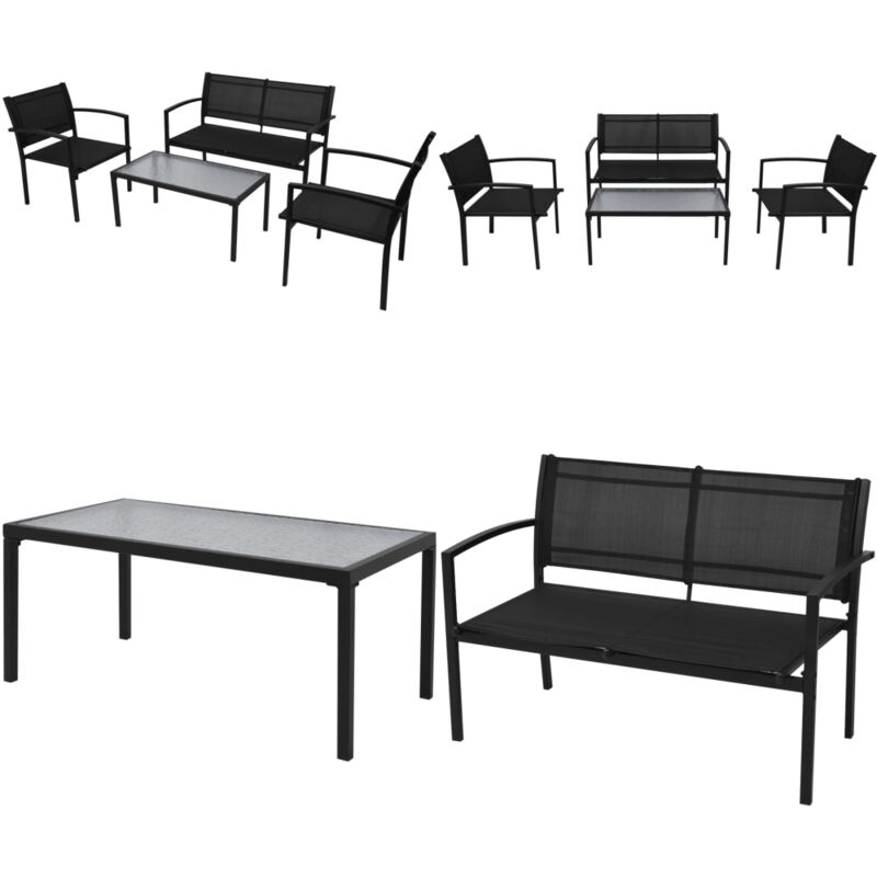 Salon de jardin 4 pcs Textilène Noir - Salon De Jardin - Meubles De Jardin - Set Salon De Jardin - Table Basse - Chaise De Jardin - Home & Living